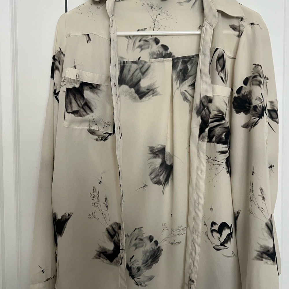 Express Black and Cream Artistic Floral Blouse